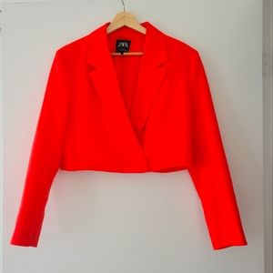 ZARA cropped red blazer